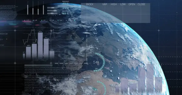 Afbeelding Van Statistieken Financiële Gegevensverwerking Hele Wereld Mondiaal Bedrijfs Digitale — Stockfoto
