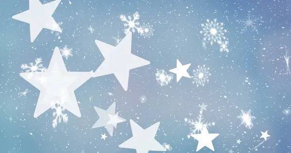 Bild Von Schnee Und Sternen Auf Blauem Hintergrund Weihnachten Tradition — Stockfoto