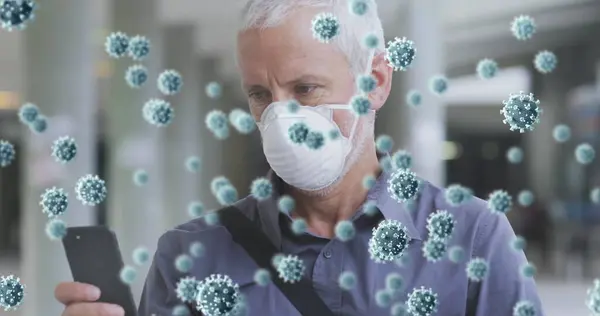 Bilde Covid Celler Senior Mann Iført Ansiktsmaske Global Covid Pandemi – stockfoto