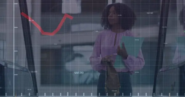 Image Financial Data Graphs African American Businessman Escalator Business Finance — Stock Photo, Image