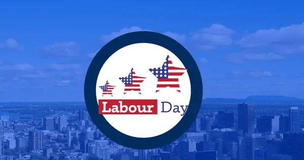 Image Labour Day Text Cityscape Labor Day Celebration Concept Digitally — Stock Photo, Image