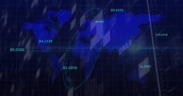 Image World Map Financial Data Processing Black Background Global Business — Stock Photo, Image