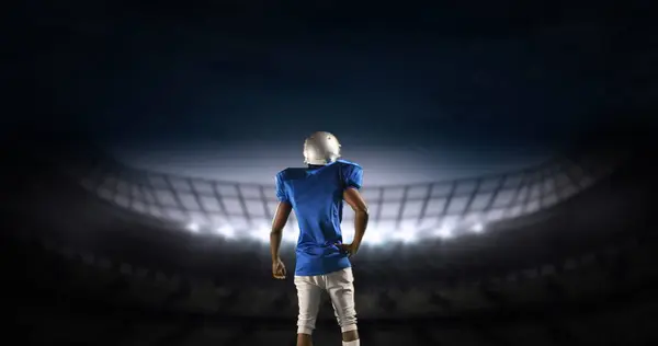 Rear View American Football Athlete Limbering Preparing Enter Digital Stadium — Stock Photo, Image