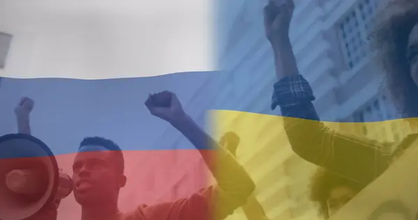 Image Flag Russia African American Female Male Protesters Ukraine Crisis — Stock Photo, Image