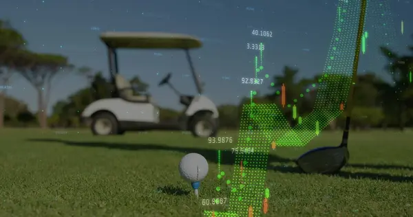 Bild Der Datenverarbeitung Über Golfball Auf Golfplatz Globales Sport Wettbewerbs — Stockfoto
