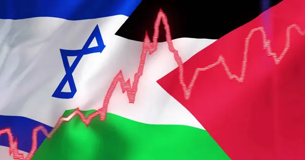 Izraeli Palesztin Zászló Feletti Nyilak Pénzügyi Adatok Feldolgozása Palesztina Izrael — Stock Fotó