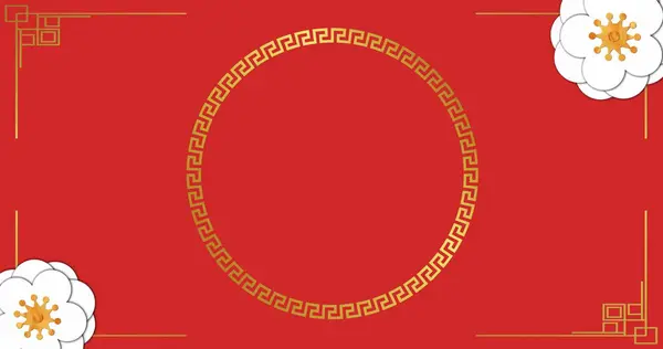 中国のパターンと赤い背景の花の装飾の画像 中国の新年 お祭り お祝い 伝統の概念デジタル生成イメージ — ストック写真