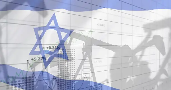 Srail Bayrağı Üzerinde Petrol Kulesi Finansal Veri Işleme Resmi Filistin — Stok fotoğraf