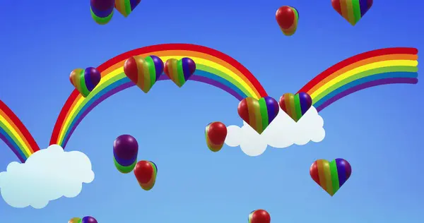 彩虹心在彩虹背景上的影像 骄傲月 Lgbt 平等和人权概念数字生成的图像 — 图库照片