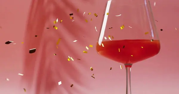 Image Confetti Falling Cocktail Pink Background Party Drink Entertainment Celebration — Stock Photo, Image