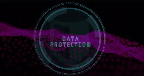 Image of data protection and fingerprint in circle over wave on black background. Internet safety, data security, data processing and technology concept digitally generated image.