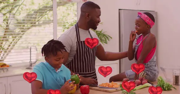 Kuva Sydämet Kuuluvat Afrikkalainen Amerikkalainen Perhe Ruoanlaitto Yhdessä Keittiössä Perheen — kuvapankkivalokuva