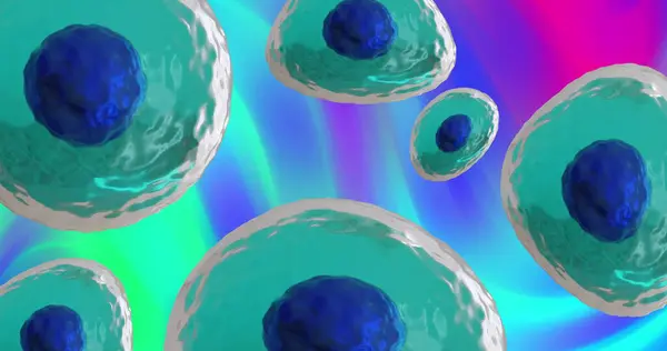 Изображение Микро Голубых Бирюзовых Клеток Ярком Цветном Фоне Глобальная Наука — стоковое фото