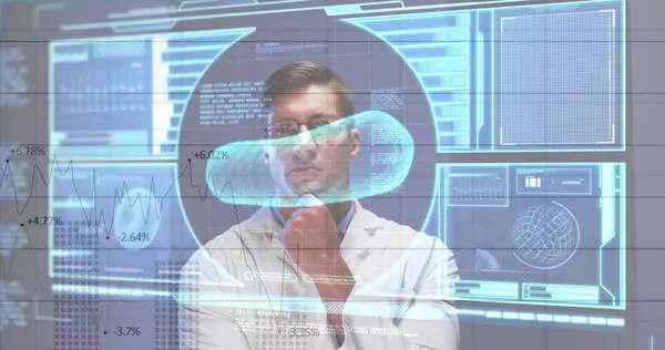 Digital Interface Blood Vessels Data Processing Thoughtful Caucasian Male Doctor — Stock Photo, Image