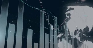 Tüm dünyada şema ve veri işleme animasyonları. Küresel teknoloji ve dijital arayüz konsepti dijital olarak oluşturulmuş video.