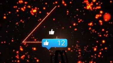 Medya simgelerinin canlandırılması ve siyah arkaplanda neon üçgen. Teknoloji ve dijital arayüz kavramı dijital olarak oluşturuldu.