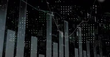 Veri işleme ve siyah arkaplan diyagramlarının animasyonu. Teknoloji ve dijital arayüz kavramı dijital olarak oluşturuldu.