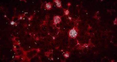 Siyah arkaplanda hareket eden moleküllerin animasyonu. Küresel bilim, bağlantılar, hesaplama ve veri işleme kavramı dijital olarak oluşturulmuş video.