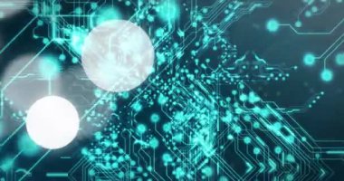 Bağlantı ağı üzerinden beyaz noktaların animasyonu. Teknoloji, şekiller ve dijital arayüz konsepti dijital olarak oluşturulmuş video.