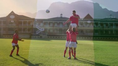 Çeşitli erkek rugby oyuncuları üzerinde fildişi sahilin animasyonu. Küresel spor, vatanseverlik ve dijital arayüz kavramı dijital olarak üretilen video.