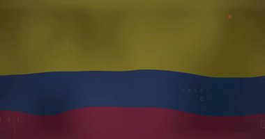 Kolombiya bayrağı üzerinde finansal veri işleme animasyonu. Küresel iş, finans, bağlantılar, hesaplama ve veri işleme kavramı dijital olarak oluşturulmuş video.