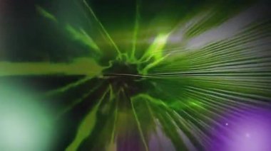 Renkli ışık yollarının ve siyah arkaplanda hareket eden noktaların animasyonu. Işık, renkler, hareket ve arkaplan kavramı dijital olarak oluşturulmuş video.