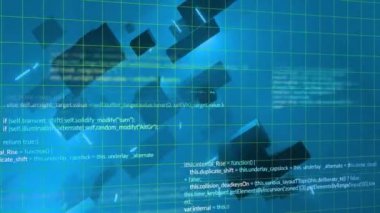 Şekillerin hareket etmesiyle ilgili veri işleme animasyonu. Teknoloji ve dijital arayüz kavramı dijital olarak oluşturuldu.