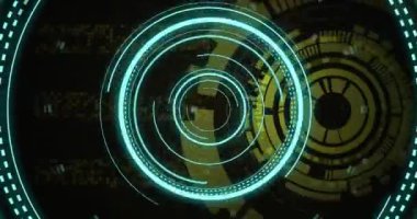 Hareket eden şekilleri tarayan dürbünün animasyonu. Teknoloji, bilim ve dijital arayüz kavramı dijital olarak oluşturulmuş video.