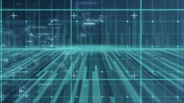 Siyah arkaplan üzerinde dijital veri işleme animasyonu. Dijital olarak oluşturulmuş küresel bağlantılar, hesaplama ve veri işleme kavramı.