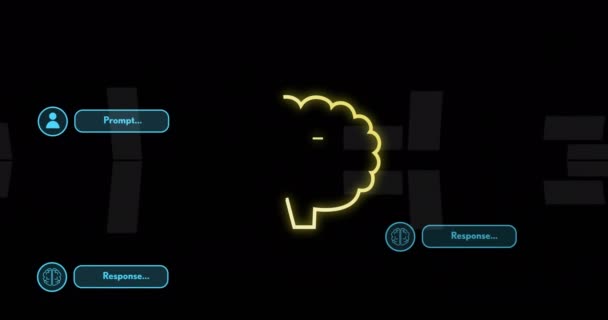 Animation Von Text Gehirn Und Digitaler Datenverarbeitung Auf Schwarzem Hintergrund — Stockvideo