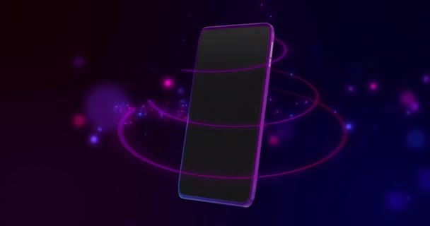 Animatie Van Smartphone Met Leeg Scherm Gloeiende Lichten Achtergrond Mondiaal — Stockvideo