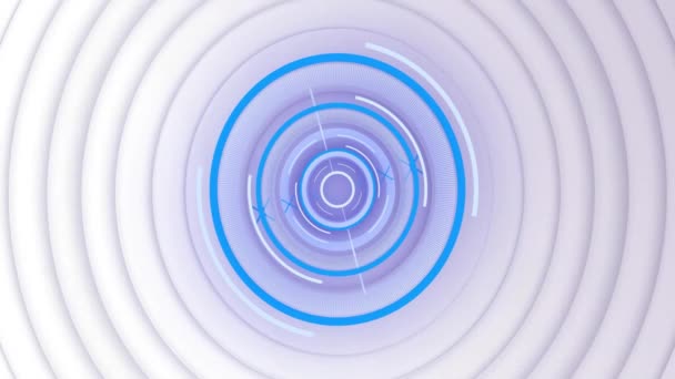 Animace Modrobílého Kruhového Skeneru Zpracovávajícího Soustředné Bílé Šedé Kroužky Připojení — Stock video