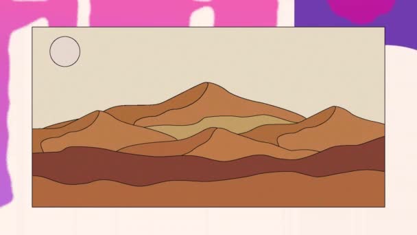 Анімація Гірського Пейзажу Форм Рожевому Тлі Технологія Концепція Цифрового Інтерфейсу — стокове відео