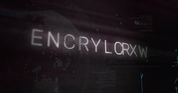 Animatie Van Encryptietekst Digitale Gegevensverwerking Zwarte Achtergrond Mondiale Verbindingen Computer — Stockvideo