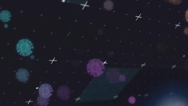 Animação Células Virais Sobre Manchas Luz Fundo Preto Conceito Global — Vídeo de Stock
