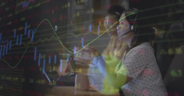 Animação Processamento Dados Financeiros Sobre Diversas Mulheres Negócios Escritório Conceito — Vídeo de Stock