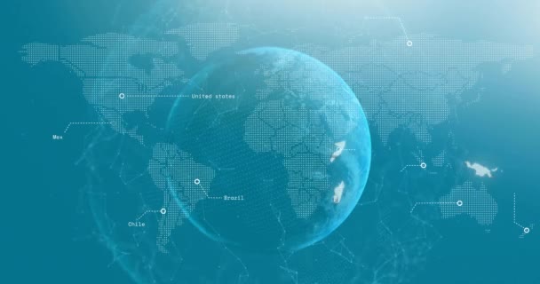 Animacja Sieci Połączeń Globu Mapie Świata Nauka Kształty Koncepcja Cyfrowego — Wideo stockowe