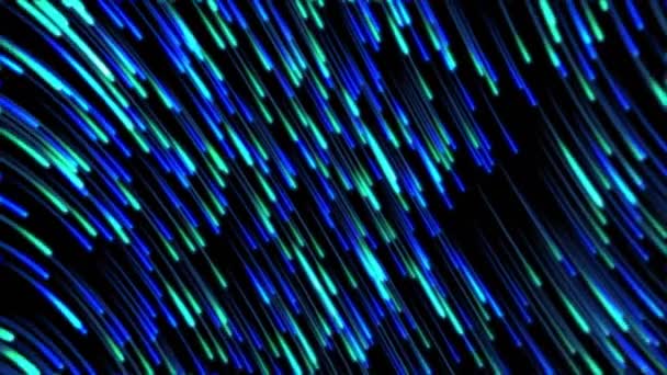 Animatie Van Gloeiende Lichtsporen Die Zwarte Achtergrond Bewegen Kleur Vorm — Stockvideo