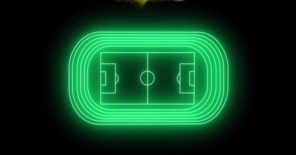 Animasi Gelombang Partikel Kuning Dan Merah Atas Stadion Sepak Bola — Stok Video