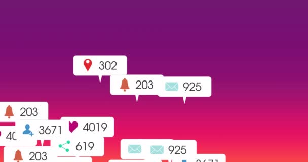 Анімація Піктограм Медіа Фіолетовому Фоні Концепція Соціальних Мереж Цифрового Інтерфейсу — стокове відео