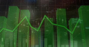Gece şehir trafiğinin hava görüntüsüne karşı istatistiksel veri işleme görüntüsü. İş verileri ve analitik teknoloji kavramı