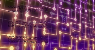 Bilgisayar devre kartından veri işleme görüntüsü. Küresel iş, finans ve veri işleme kavramı dijital olarak oluşturulmuş görüntü.