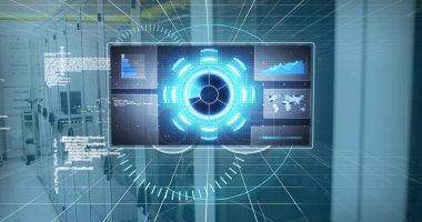 Veri işleme görüntüsü ve sunucuların üzerinde 5G. ağ, iletişim, veri işleme ve teknoloji konsepti dijital olarak oluşturulmuş görüntü.