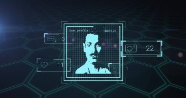 Kullanıcı fotoğrafları, sosyal medya tepkileri ve dijital ortamda veri işleme resimleri. Sosyal medya, ağ, iletişim ve veri güvenliği konsepti dijital olarak oluşturuldu. 