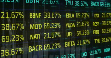 İstatistik ve finansal veri işleme resimleri. küresel finansman, iş dünyası, dijital arayüz ve dijital olarak üretilen görüntü konsepti.