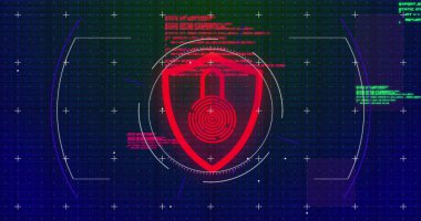 Mavi arka planda biyometrik parmak izi güvenlik kontrolüyle tarama ve veri işleme görüntüsü. Dijital arayüz küresel bağlantı ve dijital olarak oluşturulan iletişim konsepti.