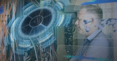 Küre ve bağlantı ağlı metin görüntüsü. Dijital arayüz teknolojisi ve ağ konsepti dijital olarak oluşturuldu.