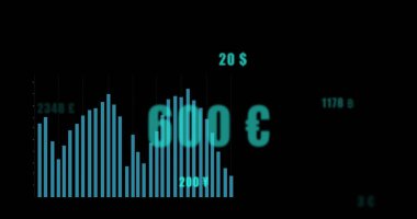 Siyah arkaplan üzerinde veri işleme resmi. küresel iş ve dijital arayüz kavramı dijital olarak oluşturulmuş görüntü.