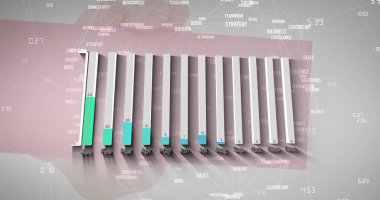 El ele tutuşma kartının üzerinde grafik ve bağlantı ağı resmi. İş, ağ, iletişim ve finans kavramı dijital olarak oluşturulmuş görüntü.