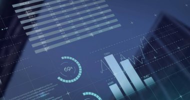 Manzara üzerinde finansal veri işleme resmi. küresel iş, bağlantılar, dijital arayüz ve teknoloji konsepti dijital olarak oluşturulmuş görüntü.